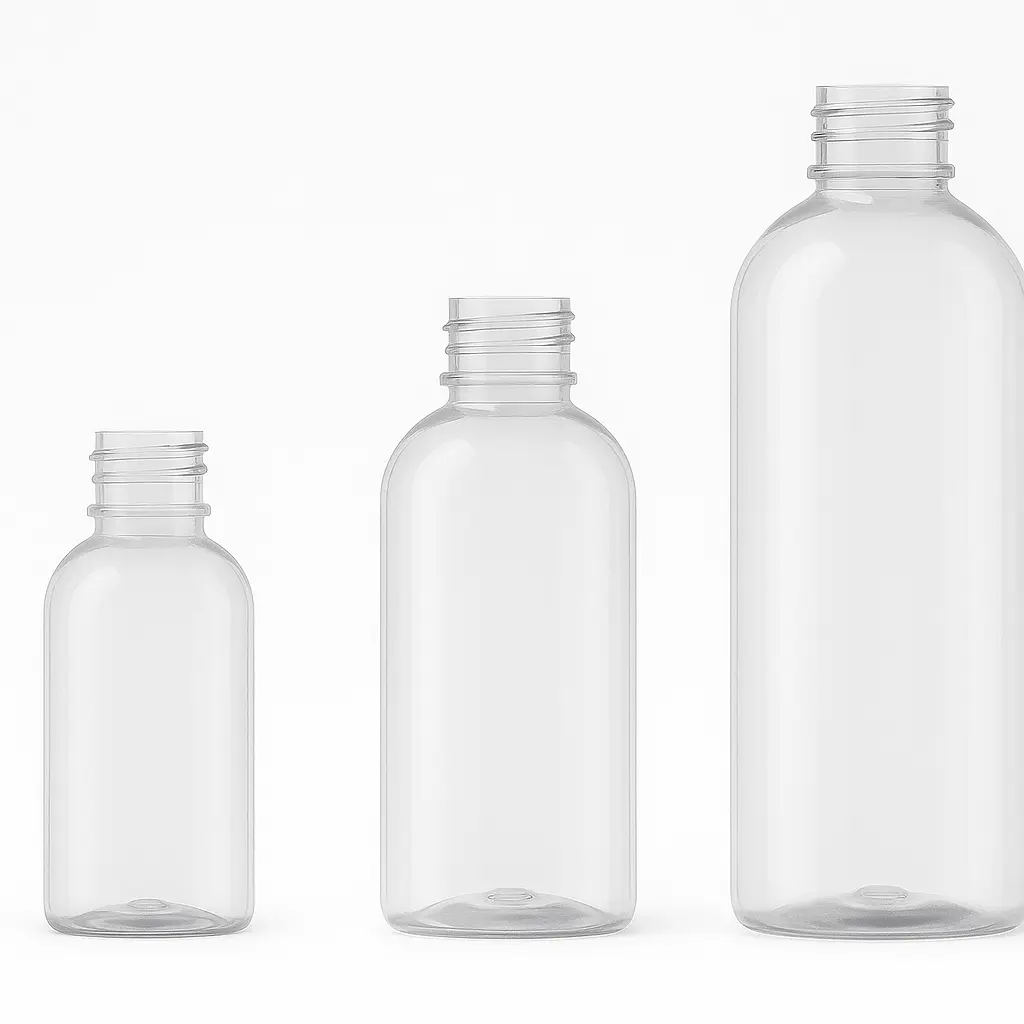 Flat Oval Bottles (PET Material) (15–50, 18-410, 45, 63.6)