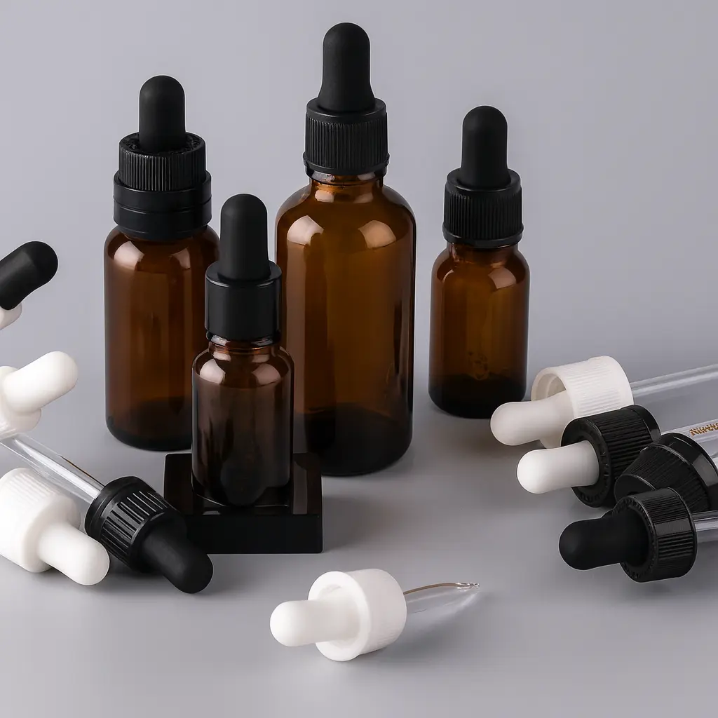 [GL-P MP3104] Round Boston Amber Cosmetics Essential Oil Face Serum Glass Dropper Bottle